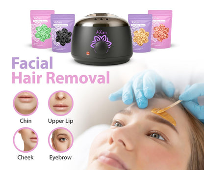 AZAM All-in-One At Home Waxing Kit for Hair Removal – Wax Pot, 4 Pack Hard Beads, Silicone Bowl, 2 Treatment Oils & More, Full Body Warmer Avelisse