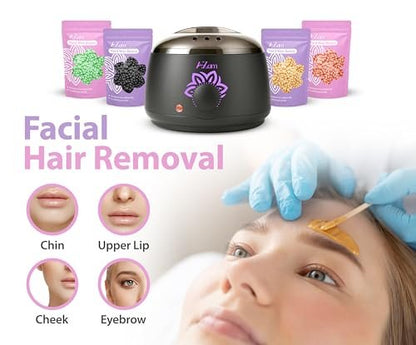 AZAM All-in-One At Home Waxing Kit for Hair Removal – Wax Pot, 4 Pack Hard Beads, Silicone Bowl, 2 Treatment Oils & More, Full Body Warmer Avelisse