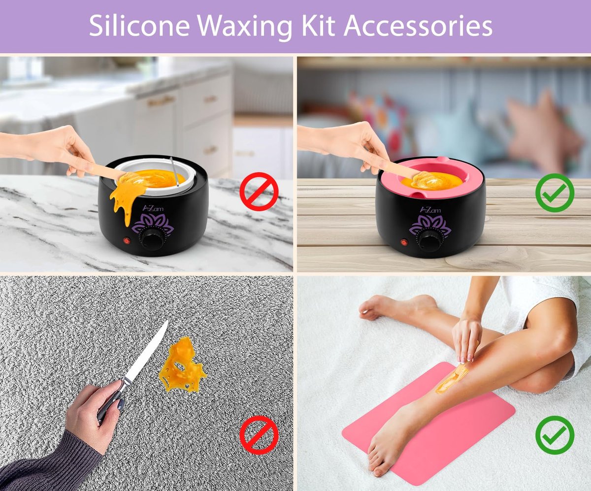 AZAM All-in-One At Home Waxing Kit for Hair Removal – Wax Pot, 4 Pack Hard Beads, Silicone Bowl, 2 Treatment Oils & More, Full Body Warmer Avelisse