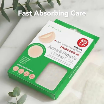 Saplaya K-Beauty Acne Care Hydrocolloid Patches - 100% Hydrocolloid Acne Spot Healing Patch for Pimple Care
