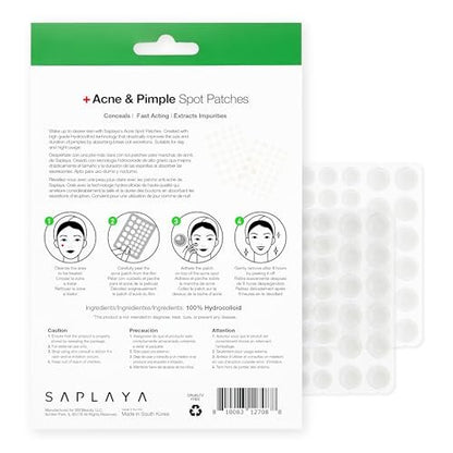 Saplaya K-Beauty Acne Care Hydrocolloid Patches - 100% Hydrocolloid Acne Spot Healing Patch for Pimple Care