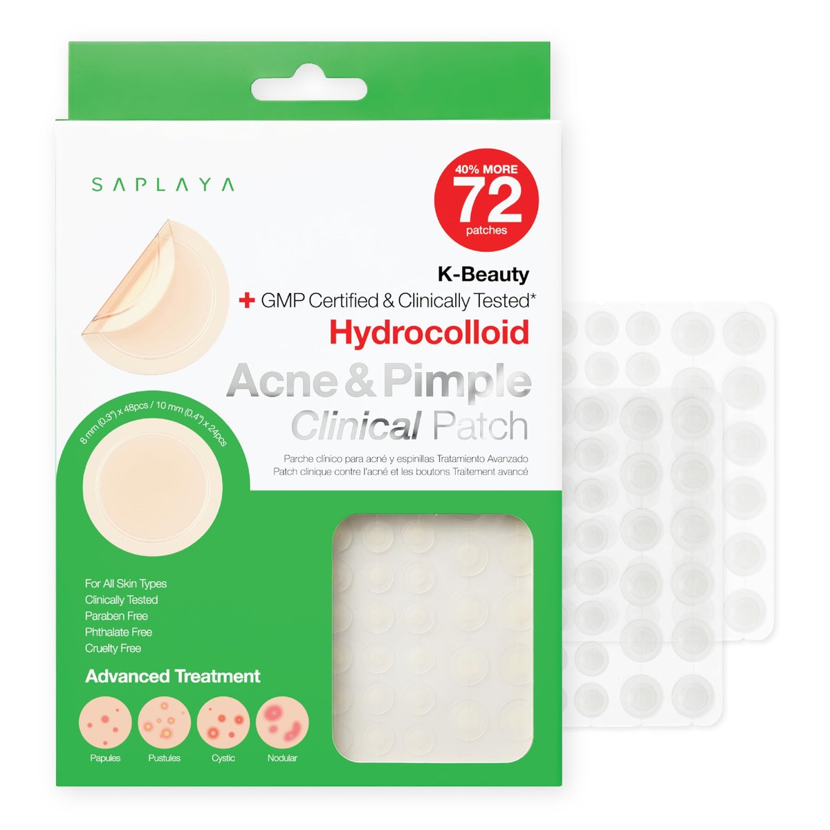 Saplaya K-Beauty Acne Care Hydrocolloid Patches - 100% Hydrocolloid Acne Spot Healing Patch for Pimple Care - görsel 1