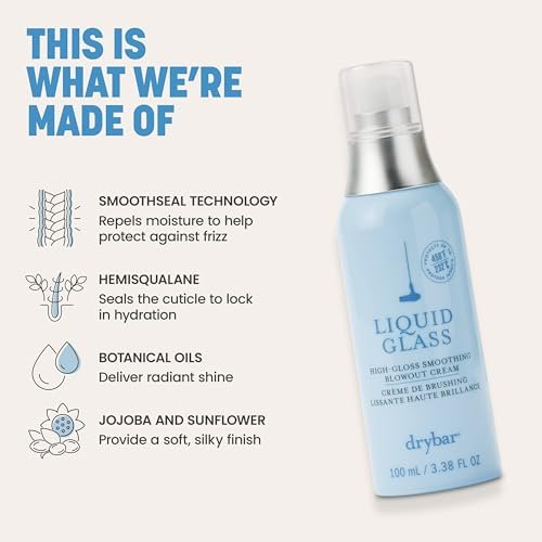 Drybar Liquid Glass High-Gloss Smoothing Blowout Cream - Reduces Frizz, Smooths & Shines, Heat Protectant up to 450°F, 3.38 Fl Oz Avelisse