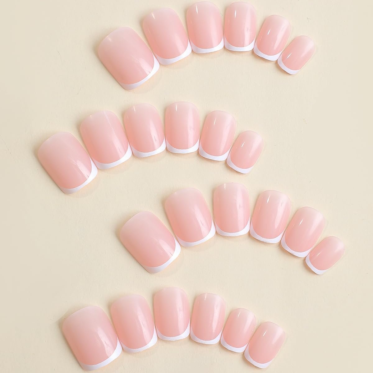 White French Tip Press on Nails Short Square Fake Nails Pink Glossy Acrylic Glue on Nails Reusable Stick on Nails for Women and Girls DIY Nails Art Decoration 24pcs - görsel 3