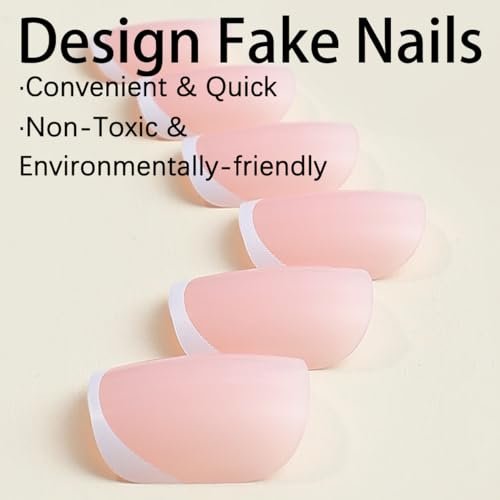 White French Tip Press on Nails Short Square Fake Nails Pink Glossy Acrylic Glue on Nails Reusable Stick on Nails for Women and Girls DIY Nails Art Decoration 24pcs - görsel 6
