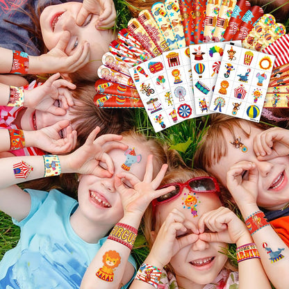 Cherisnowy 72-Piece Carnival Party Set: 48 Temporary Tattoos & 24 Slap Bracelets – Fun Circus Themed Birthday Supplies, Baby Shower Gifts, Classroom Rewards & Party Decor for Kids