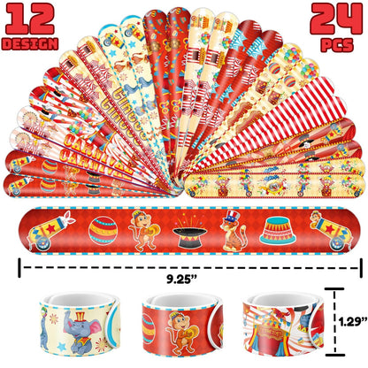Cherisnowy 72-Piece Carnival Party Set: 48 Temporary Tattoos & 24 Slap Bracelets – Fun Circus Themed Birthday Supplies, Baby Shower Gifts, Classroom Rewards & Party Decor for Kids