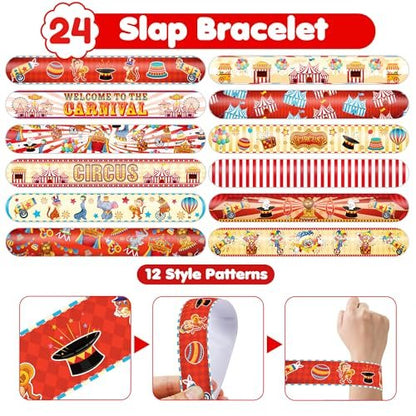 Cherisnowy 72-Piece Carnival Party Set: 48 Temporary Tattoos & 24 Slap Bracelets – Fun Circus Themed Birthday Supplies, Baby Shower Gifts, Classroom Rewards & Party Decor for Kids