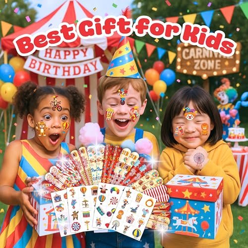 Cherisnowy 72-Piece Carnival Party Set: 48 Temporary Tattoos & 24 Slap Bracelets – Fun Circus Themed Birthday Supplies, Baby Shower Gifts, Classroom Rewards & Party Decor for Kids - görsel 4