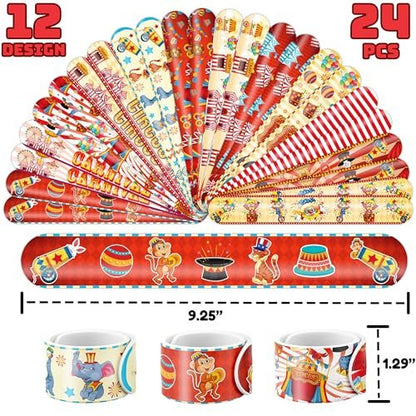 Cherisnowy 72-Piece Carnival Party Set: 48 Temporary Tattoos & 24 Slap Bracelets – Fun Circus Themed Birthday Supplies, Baby Shower Gifts, Classroom Rewards & Party Decor for Kids