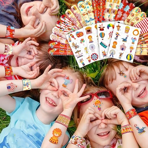 Cherisnowy 72-Piece Carnival Party Set: 48 Temporary Tattoos & 24 Slap Bracelets – Fun Circus Themed Birthday Supplies, Baby Shower Gifts, Classroom Rewards & Party Decor for Kids - görsel 16