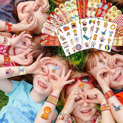 Cherisnowy 72-Piece Carnival Party Set: 48 Temporary Tattoos & 24 Slap Bracelets – Fun Circus Themed Birthday Supplies, Baby Shower Gifts, Classroom Rewards & Party Decor for Kids