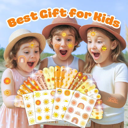 72 PCS Boho Sun Party Favors: Temporary Tattoos & Slap Bracelets - Cute Sunshine-Themed Gifts for Kids, Girls, Boys - Birthday, Baby Shower, Classroom Rewards