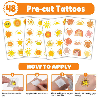 72 PCS Boho Sun Party Favors: Temporary Tattoos & Slap Bracelets - Cute Sunshine-Themed Gifts for Kids, Girls, Boys - Birthday, Baby Shower, Classroom Rewards