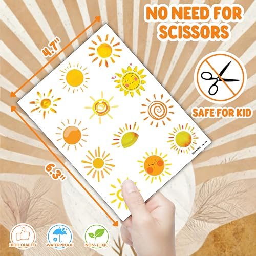 72 PCS Boho Sun Party Favors: Temporary Tattoos & Slap Bracelets - Cute Sunshine-Themed Gifts for Kids, Girls, Boys - Birthday, Baby Shower, Classroom Rewards - görsel 14