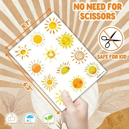 72 PCS Boho Sun Party Favors: Temporary Tattoos & Slap Bracelets - Cute Sunshine-Themed Gifts for Kids, Girls, Boys - Birthday, Baby Shower, Classroom Rewards