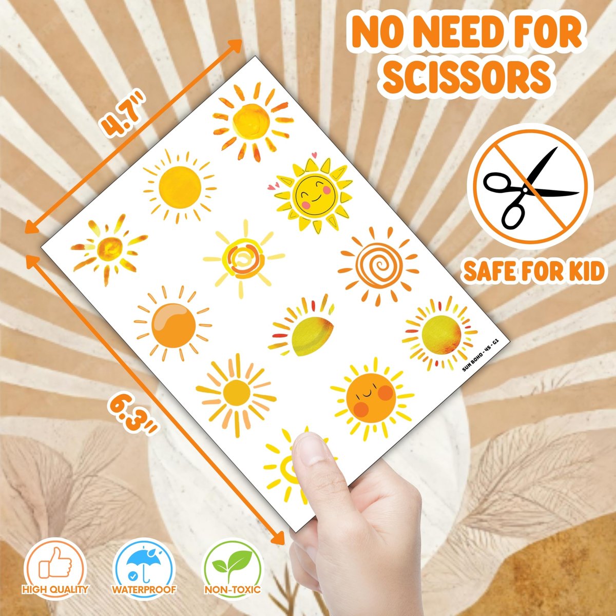 72 PCS Boho Sun Party Favors: Temporary Tattoos & Slap Bracelets - Cute Sunshine-Themed Gifts for Kids, Girls, Boys - Birthday, Baby Shower, Classroom Rewards - görsel 13