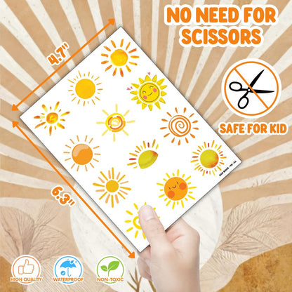 72 PCS Boho Sun Party Favors: Temporary Tattoos & Slap Bracelets - Cute Sunshine-Themed Gifts for Kids, Girls, Boys - Birthday, Baby Shower, Classroom Rewards