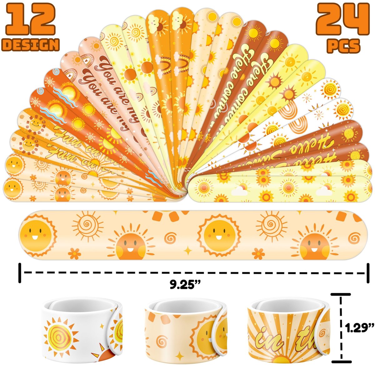 72 PCS Boho Sun Party Favors: Temporary Tattoos & Slap Bracelets - Cute Sunshine-Themed Gifts for Kids, Girls, Boys - Birthday, Baby Shower, Classroom Rewards - görsel 7