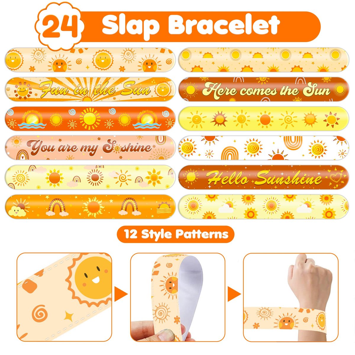 72 PCS Boho Sun Party Favors: Temporary Tattoos & Slap Bracelets - Cute Sunshine-Themed Gifts for Kids, Girls, Boys - Birthday, Baby Shower, Classroom Rewards - görsel 9