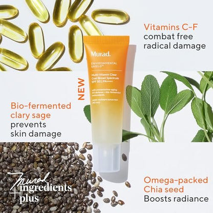 Murad Multi-Vitamin Clear Coat Sunscreen SPF 50 – Lightweight Broad-Spectrum SPF with Vitamins C-F, Bio-Fermented Clary Sage, and Chia Seed Nourishes Skin with No White Cast – 1.7 Fl Oz Avelisse
