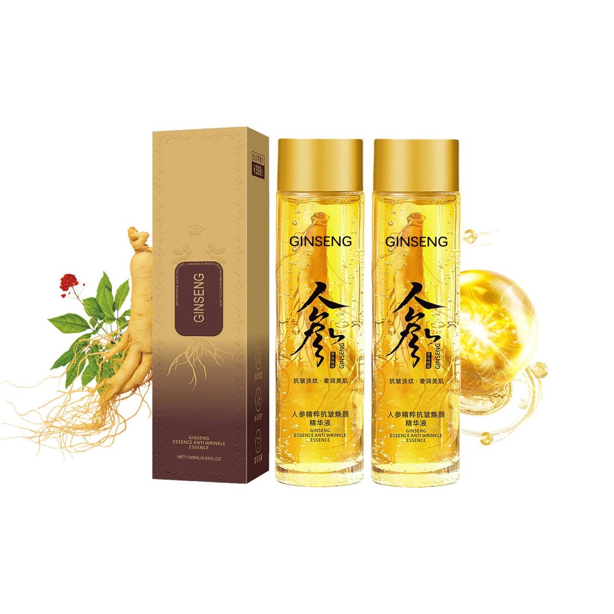 Ginseng Essence Anti-Wrinkle Serum – Hydrating & Firming Face Oil with Ginseng Root Extract, Korean Herbal Anti-Aging Serum for Smoother Skin, Reduces Fine Lines (4.05 fl oz × 2) Avelisse