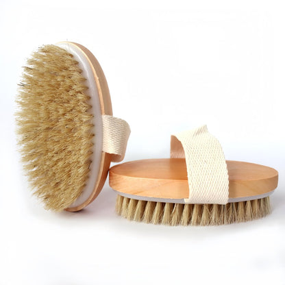 2 Pcs Dry Brushing Body Brush Set - Natural Bristle Exfoliating Scrubbers for Dead Skin, Cellulite, Lymphatic Drainage & Blood Circulation