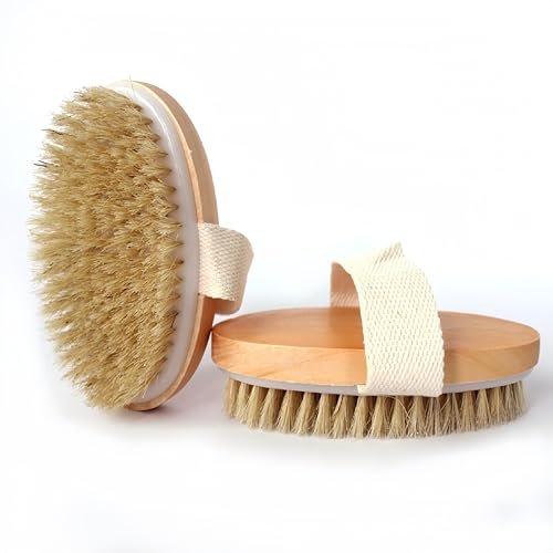 2 Pcs Dry Brushing Body Brush Set - Natural Bristle Exfoliating Scrubbers for Dead Skin, Cellulite, Lymphatic Drainage & Blood Circulation - görsel 2