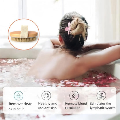 2 Pcs Dry Brushing Body Brush Set - Natural Bristle Exfoliating Scrubbers for Dead Skin, Cellulite, Lymphatic Drainage & Blood Circulation