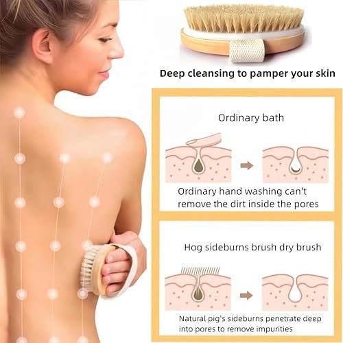 2 Pcs Dry Brushing Body Brush Set - Natural Bristle Exfoliating Scrubbers for Dead Skin, Cellulite, Lymphatic Drainage & Blood Circulation - görsel 6