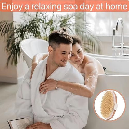 2 Pcs Dry Brushing Body Brush Set - Natural Bristle Exfoliating Scrubbers for Dead Skin, Cellulite, Lymphatic Drainage & Blood Circulation