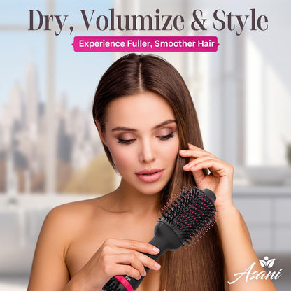 Asani 4-in-1 Hair Dryer Brush - Blow Dryer, Comb, Curling & Straightening Brush - Anti-Frizz Ceramic Titanium Barrel for All Hair Types (120V) Avelisse