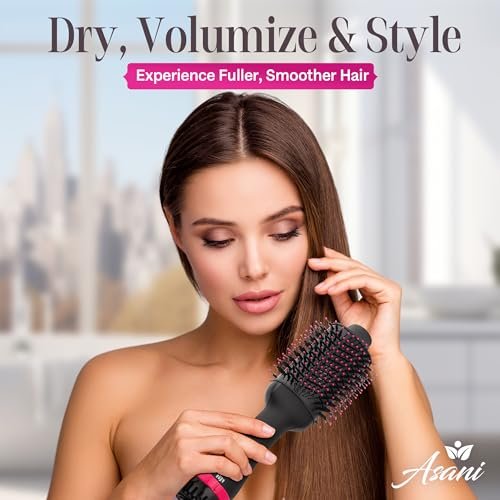Asani 4-in-1 Hair Dryer Brush - Blow Dryer, Comb, Curling & Straightening Brush - Anti-Frizz Ceramic Titanium Barrel for All Hair Types (120V) Avelisse