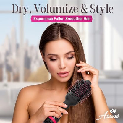 Asani 4-in-1 Hair Dryer Brush - Blow Dryer, Comb, Curling & Straightening Brush - Anti-Frizz Ceramic Titanium Barrel for All Hair Types (120V) Avelisse