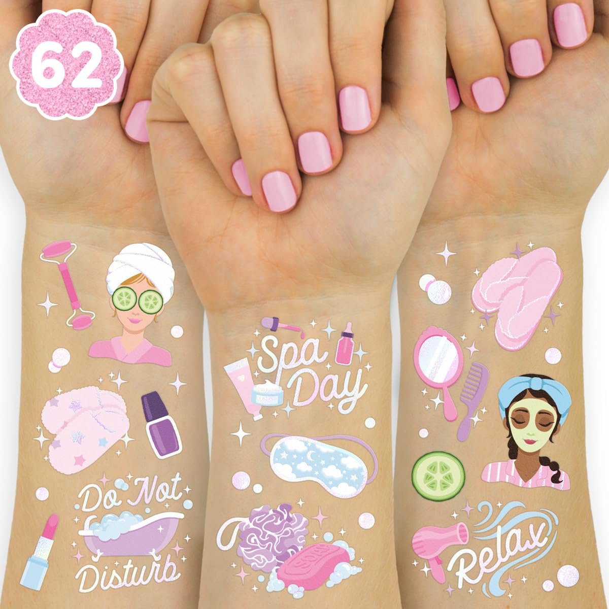 xo, Fetti Girls Spa Party Temporary Tattoos - 62 Styles | Slumber Party Birthday Supplies, Self Care Goodie Bag Favors, Cute Decorations, Easter Basket, Stocking Stuffer, Sleepover Accessory Activity - görsel 1