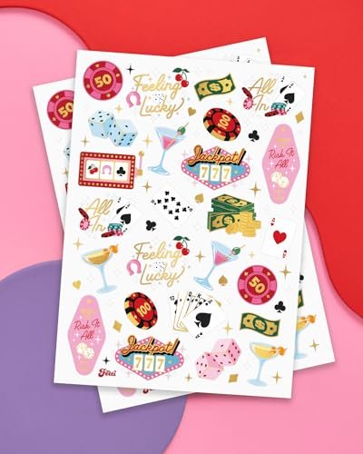 xo, Fetti Casino Temporary Tattoos - 50 Gold Foil | Bachelorette Decorations, Las Vegas Theme Party Favors, Birthday Accessory, Game Night Gift, Dice Decor