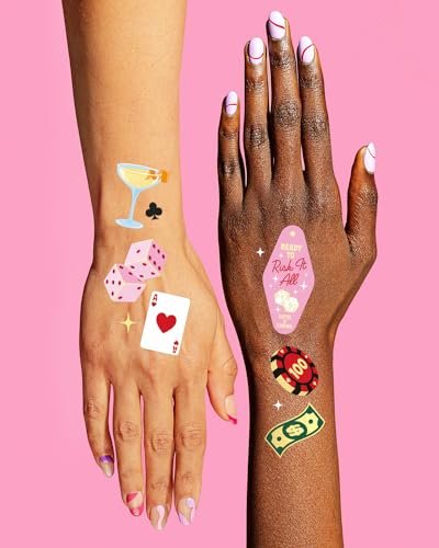 xo, Fetti Casino Temporary Tattoos - 50 Gold Foil | Bachelorette Decorations, Las Vegas Theme Party Favors, Birthday Accessory, Game Night Gift, Dice Decor - görsel 8