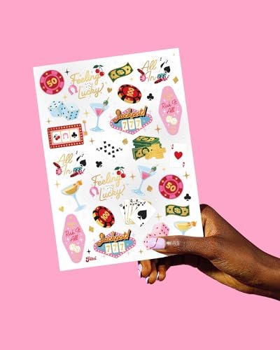 xo, Fetti Casino Temporary Tattoos - 50 Gold Foil | Bachelorette Decorations, Las Vegas Theme Party Favors, Birthday Accessory, Game Night Gift, Dice Decor - görsel 10