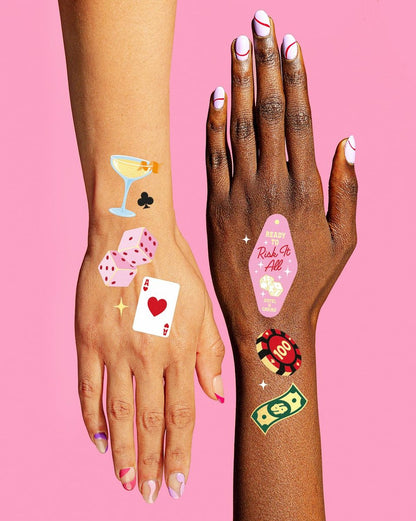 xo, Fetti Casino Temporary Tattoos - 50 Gold Foil | Bachelorette Decorations, Las Vegas Theme Party Favors, Birthday Accessory, Game Night Gift, Dice Decor