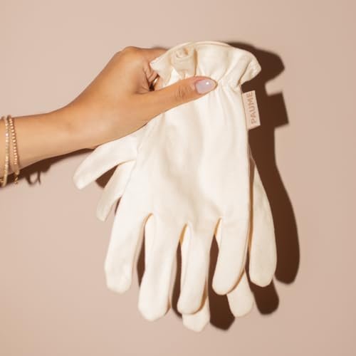 PAUME Overnight Hydration Gloves – 100% Organic Cotton Moisturizing Gloves for Dry, Cracked Hands (1 Pair, White) Avelisse