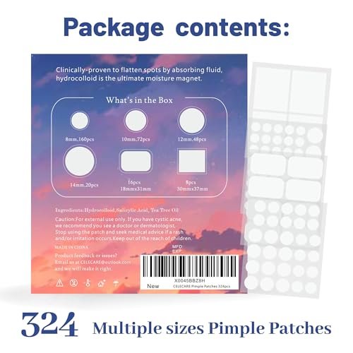 CELECARE 324pcs Acne Patches with Tea Tree Oil & Salicylic Acid - Large Pimple Patches for Face, Hydrocolloid Zit Dots in Storage Boxes - görsel 4
