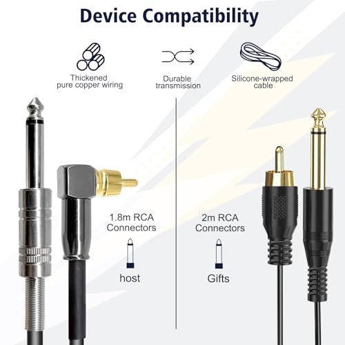 PMUBEAUTY 2 Pack Premium Tattoo Machine Clip Cable Cord - RCA to 6.35mm Connector Power Supply for Rotary Tattoo Machines - görsel 4