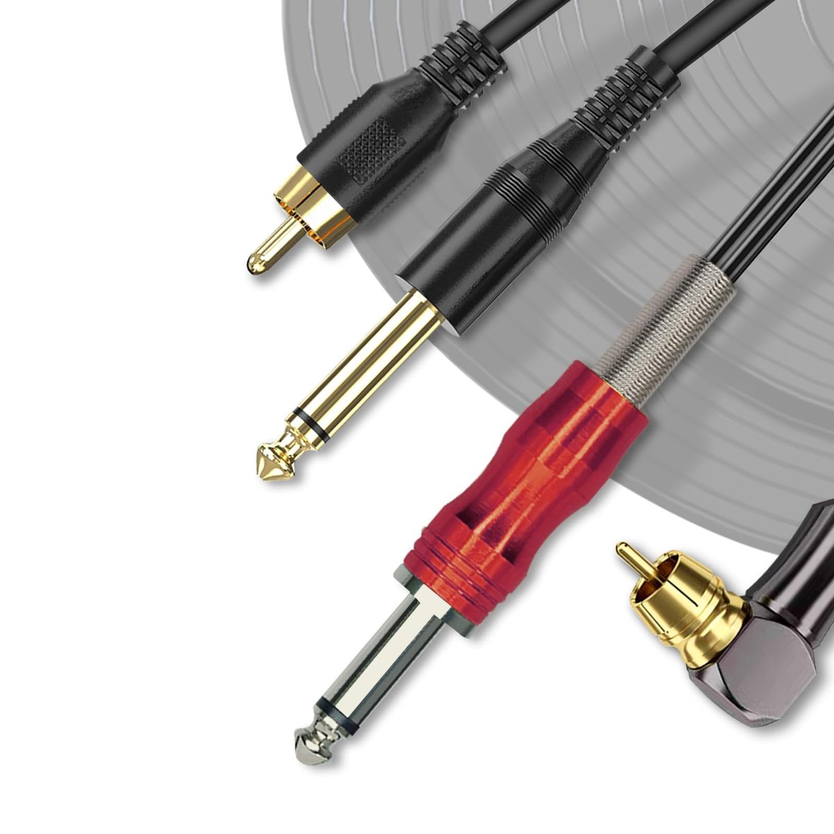 PMUBEAUTY 2 Pack Premium Tattoo Machine Clip Cable Cord - RCA to 6.35mm Connector Power Supply for Rotary Tattoo Machines - görsel 1