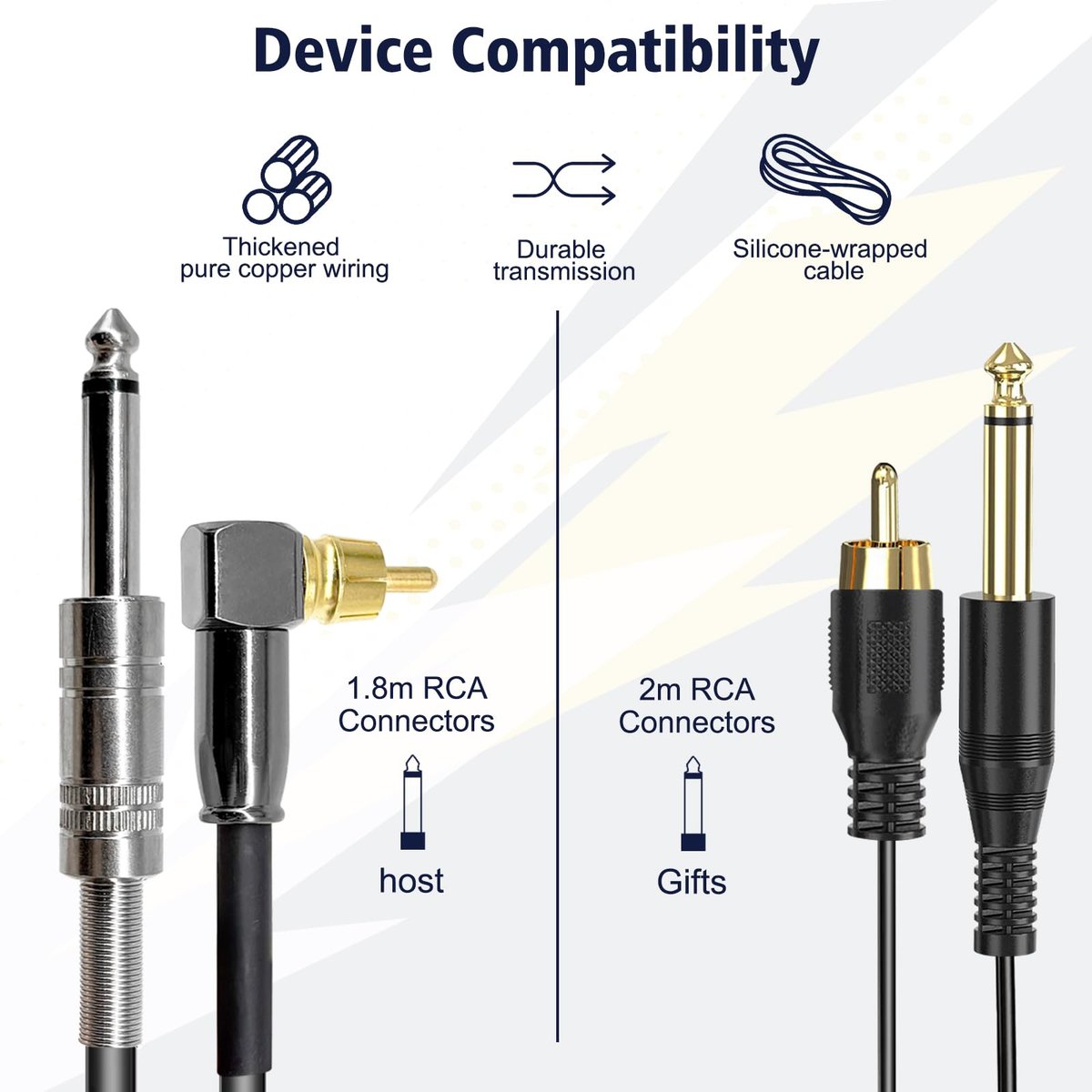 PMUBEAUTY 2 Pack Premium Tattoo Machine Clip Cable Cord - RCA to 6.35mm Connector Power Supply for Rotary Tattoo Machines - görsel 3