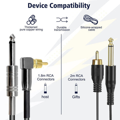 PMUBEAUTY 2 Pack Premium Tattoo Machine Clip Cable Cord - RCA to 6.35mm Connector Power Supply for Rotary Tattoo Machines