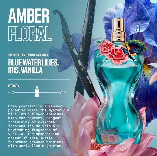 Jean Paul Gaultier La Belle Paradise Garden Eau de Parfum for Women - Long Lasting Floral Amber Perfume with Blue Water Lily, Iris & Vanilla, 3.4 oz Avelisse