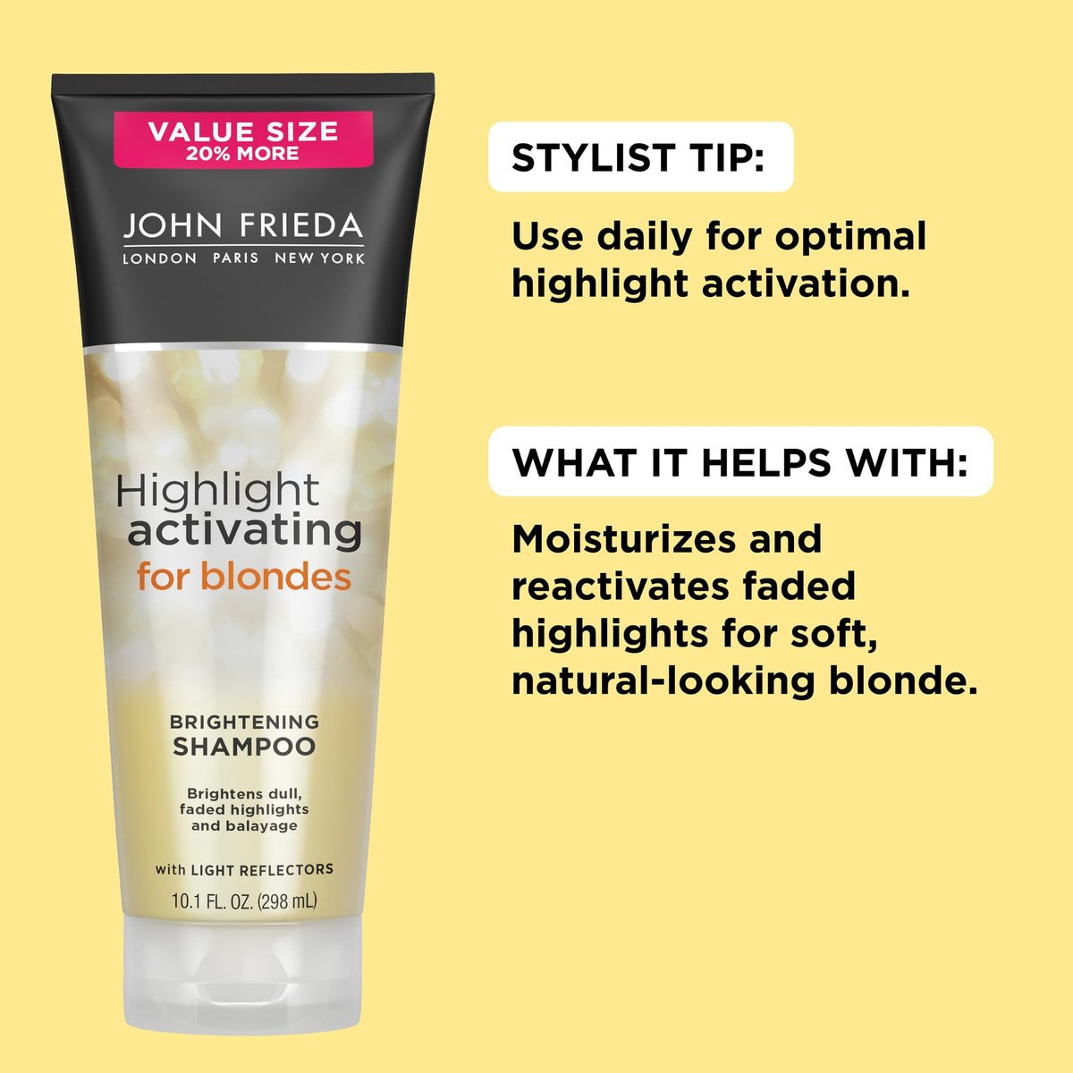 John Frieda Sheer Blonde Highlight Activating Shampoo, Brightening Shampoo for Blonde Hair, Maintains and Enhances Color, Removes Dulling Residue and Instantly Brightens Hair, 8.45 Oz, Pack of 2 - görsel 5