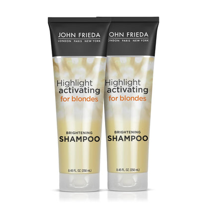 John Frieda Sheer Blonde Highlight Activating Shampoo, Brightening Shampoo for Blonde Hair, Maintains and Enhances Color, Removes Dulling Residue and Instantly Brightens Hair, 8.45 Oz, Pack of 2