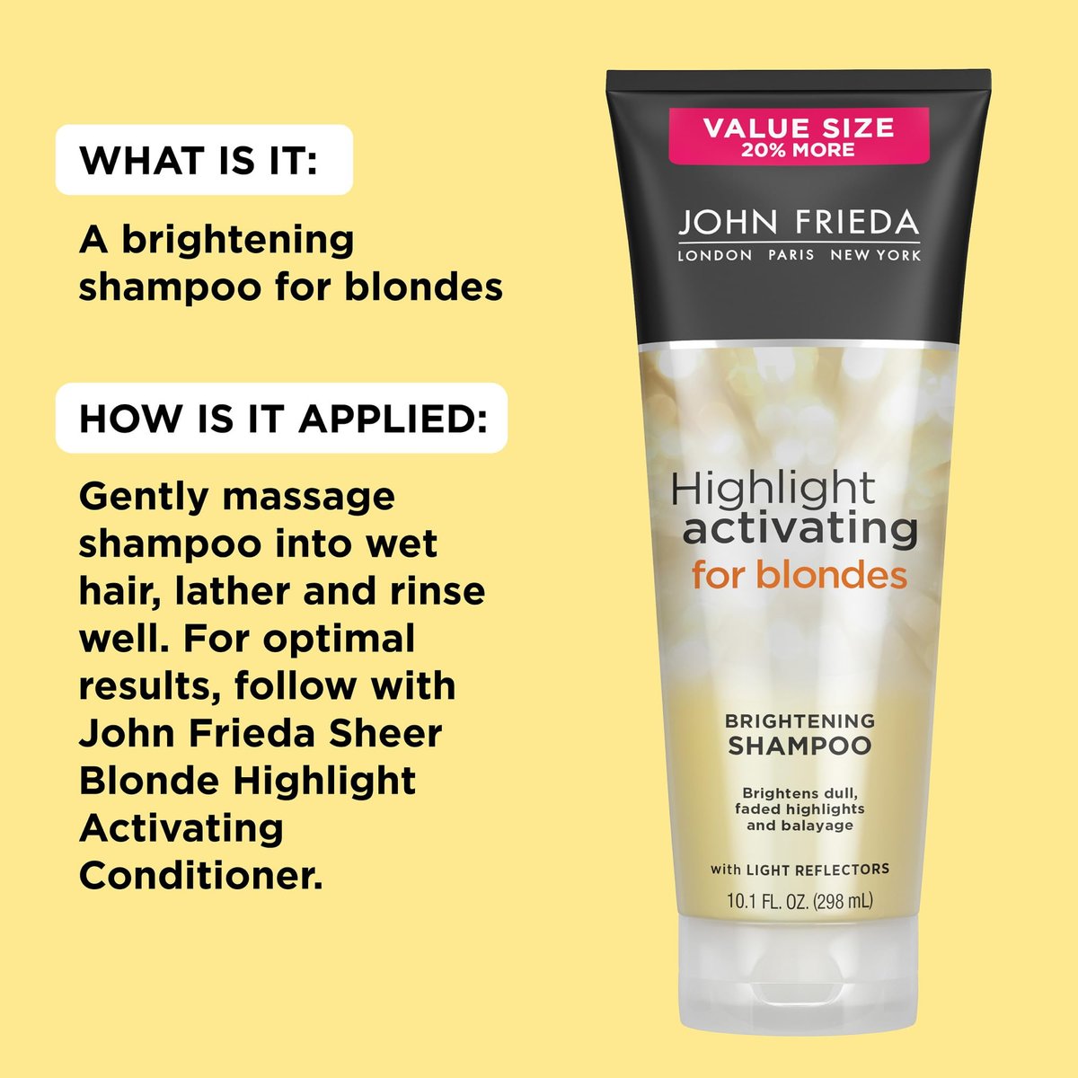 John Frieda Sheer Blonde Highlight Activating Shampoo, Brightening Shampoo for Blonde Hair, Maintains and Enhances Color, Removes Dulling Residue and Instantly Brightens Hair, 8.45 Oz, Pack of 2 - görsel 9