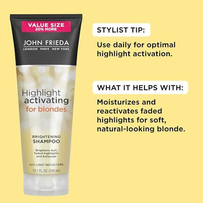 John Frieda Sheer Blonde Highlight Activating Shampoo, Brightening Shampoo for Blonde Hair, Maintains and Enhances Color, Removes Dulling Residue and Instantly Brightens Hair, 8.45 Oz, Pack of 2